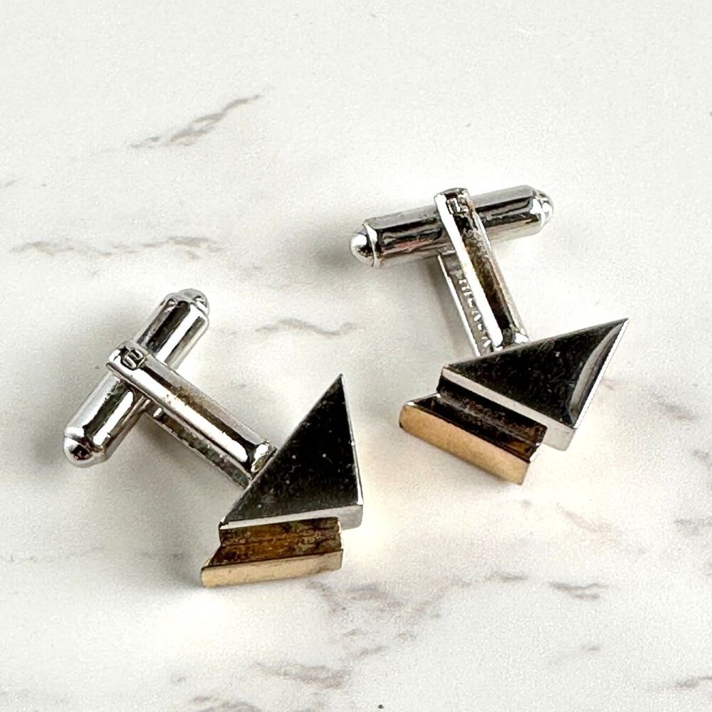 1950s Hickok Cuff Links, Gold & Silver Triangular Cuff Links